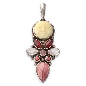 Sajen Moon Face Goddess Pendant Sterling Silver Garnet Tourmaline Rhodochrosite